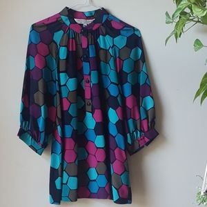 Multicolored hexagon printed silk blouse